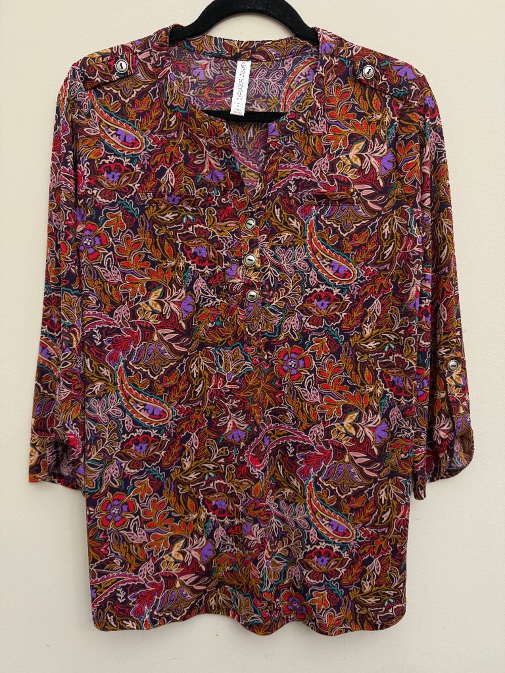 Fall Design Blouse Brown & Red 3/4 Sleeve - Dear Scarlett Size Small